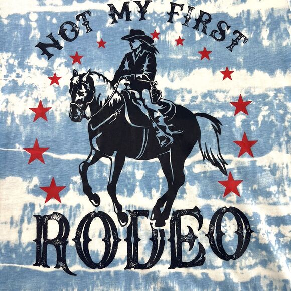 Wound Up "Not My First Rodeo" Blue White Tie-Dye Short Sleeve T-Shirt Size XL - Picture 2 of 10
